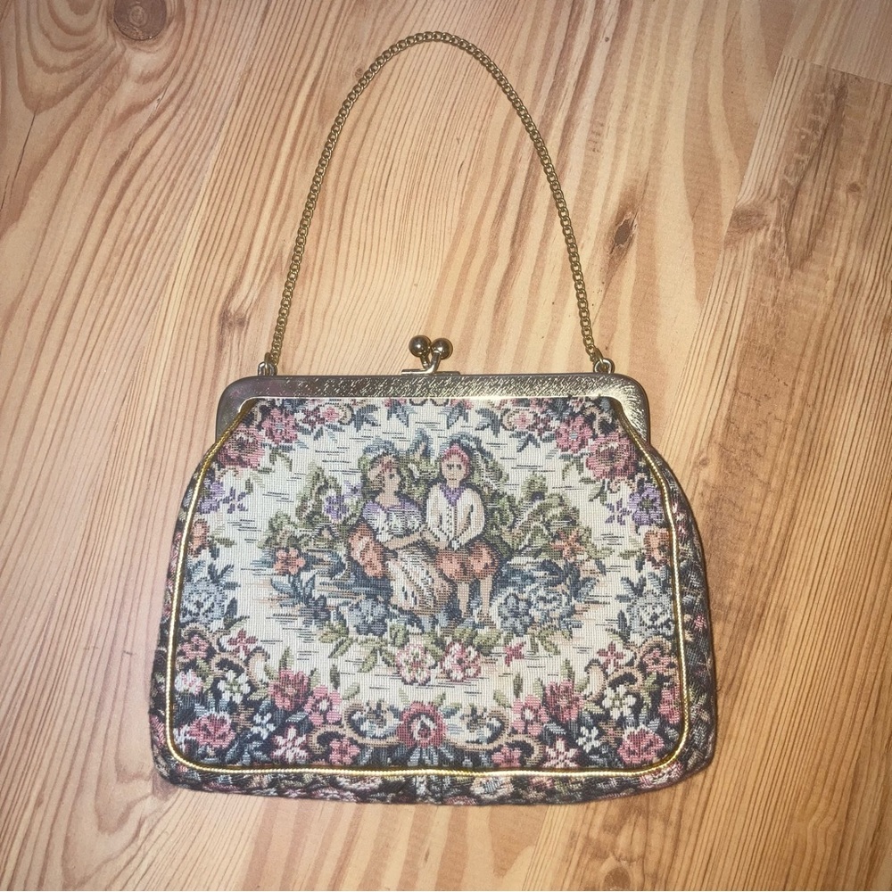 Vintage 50s/60s needlepoint tapestry snap bag JR Julius Resnick handbag Miami